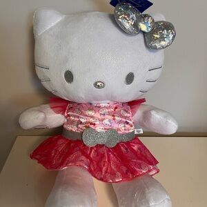 Build-A-Bear hello kitty Silver and Pink Stuffed Animal with dress - display